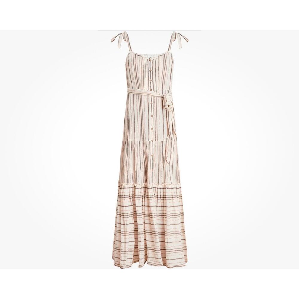 Veronica Beard Michi Maxi Metallic Striped Printed Tiered Resort Dress XL